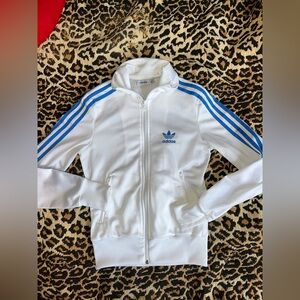 2000s Adidas White Jacket with Blue Accents